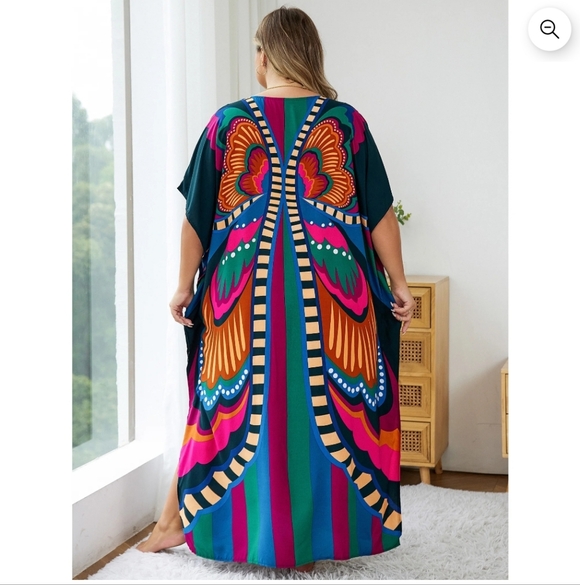 Colorful Butterfly Patterned Bohemian Kaftan Dress_One Size Fits Most_Large - Picture 2 of 7